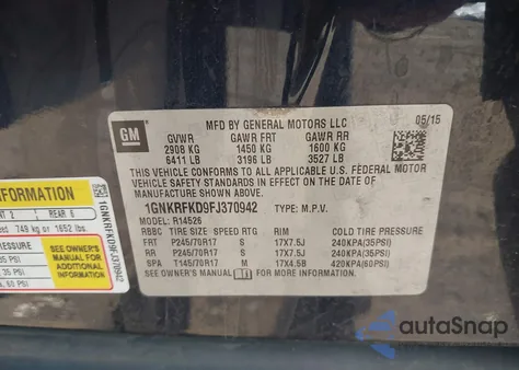 2015 Chevrolet Traverse Ls from USA, damaged, VIN 1GNKRFKD9FJ370942